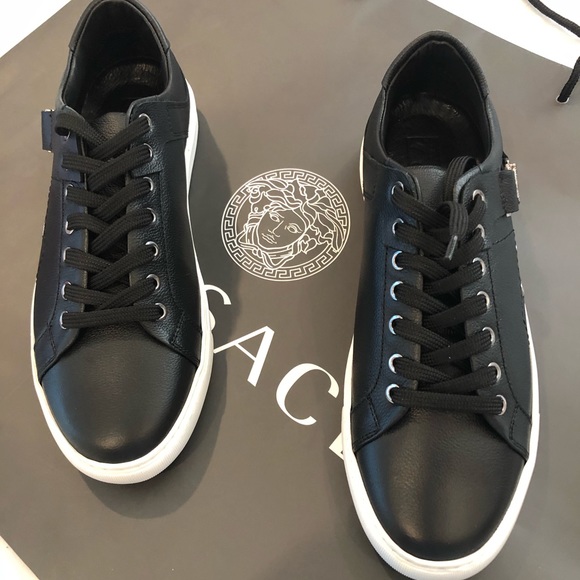 Versace Mens Black Leather Sneakers 